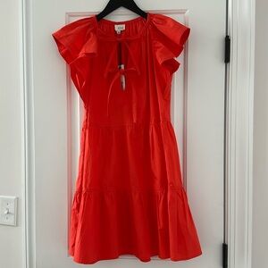 NWT Pinch Ruffle Sleeve Tie Detail Mini Dress - Sun Red Size Small